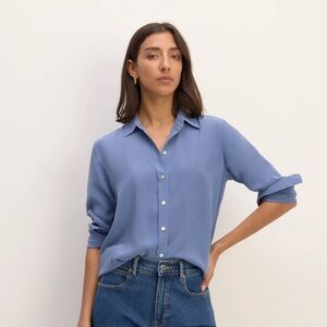 NWT Everlane The Must-Have Shirt in Washable Silk in French Blue